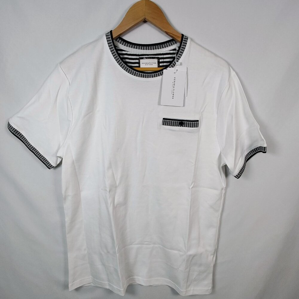Denim &‎ Flower Ricky Singh Men's XL White Short Sleeve T-Shirt NWT